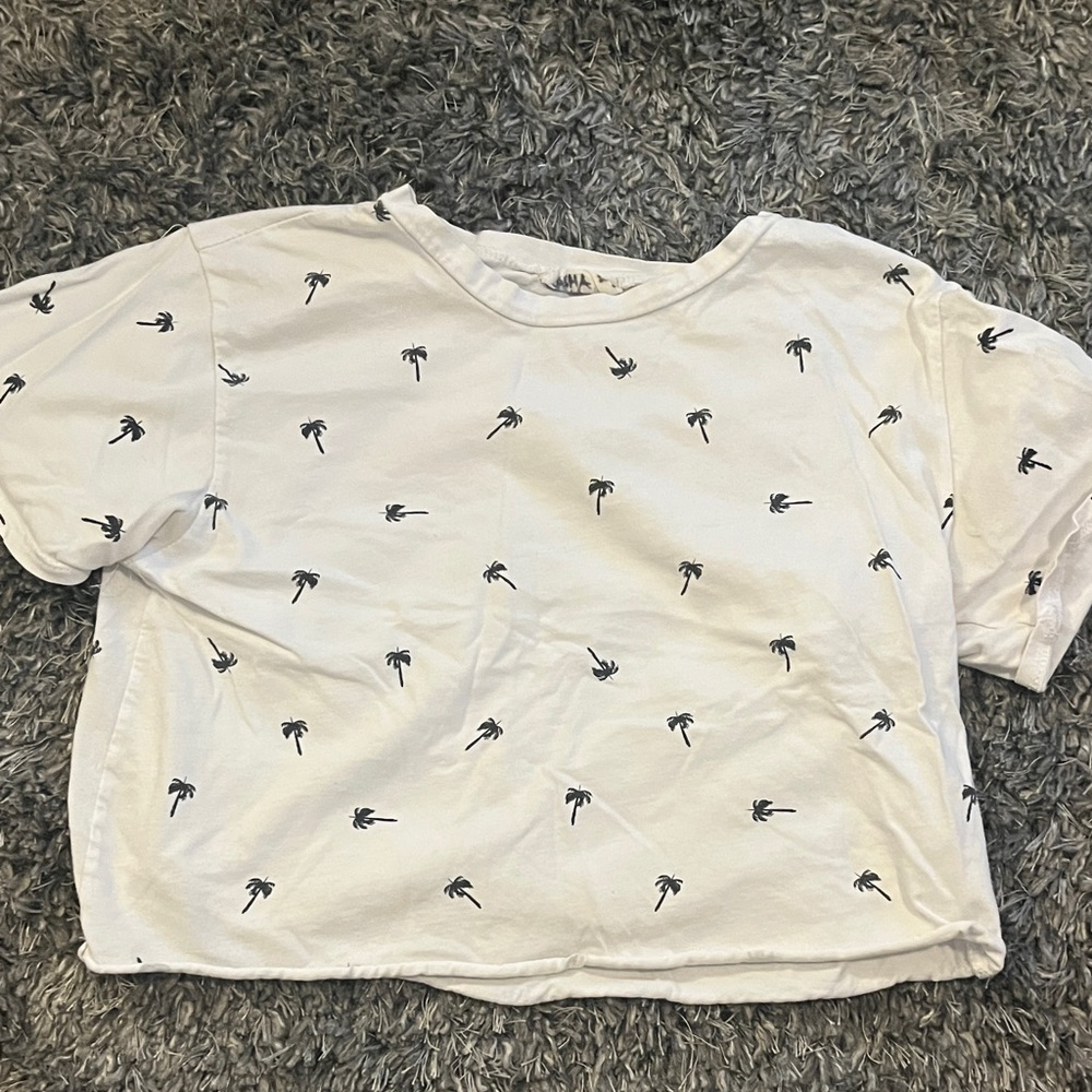 French Pastry White Palm Print Crop Top